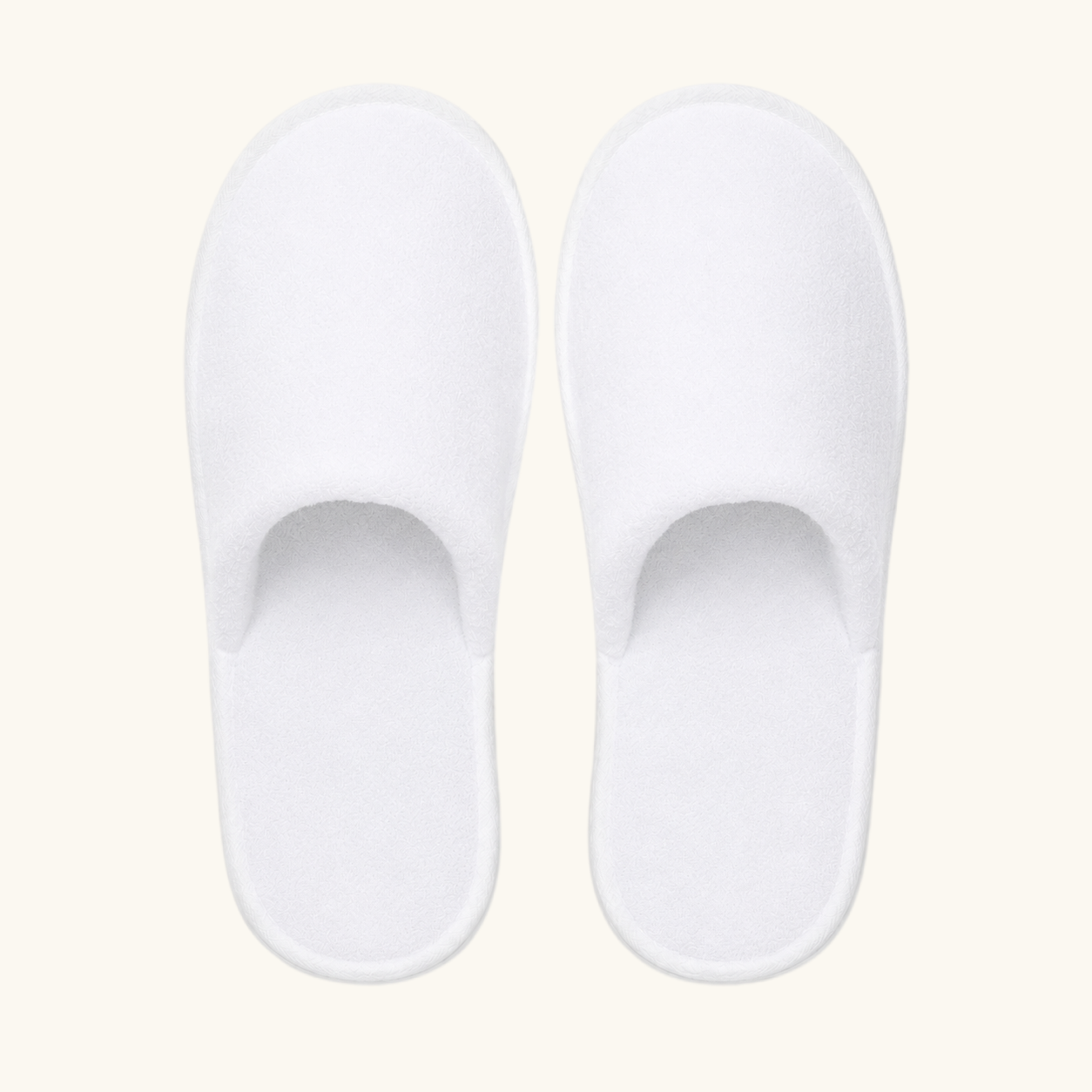 Custom fleece hotel slipper, top view, embroidered with your logo
